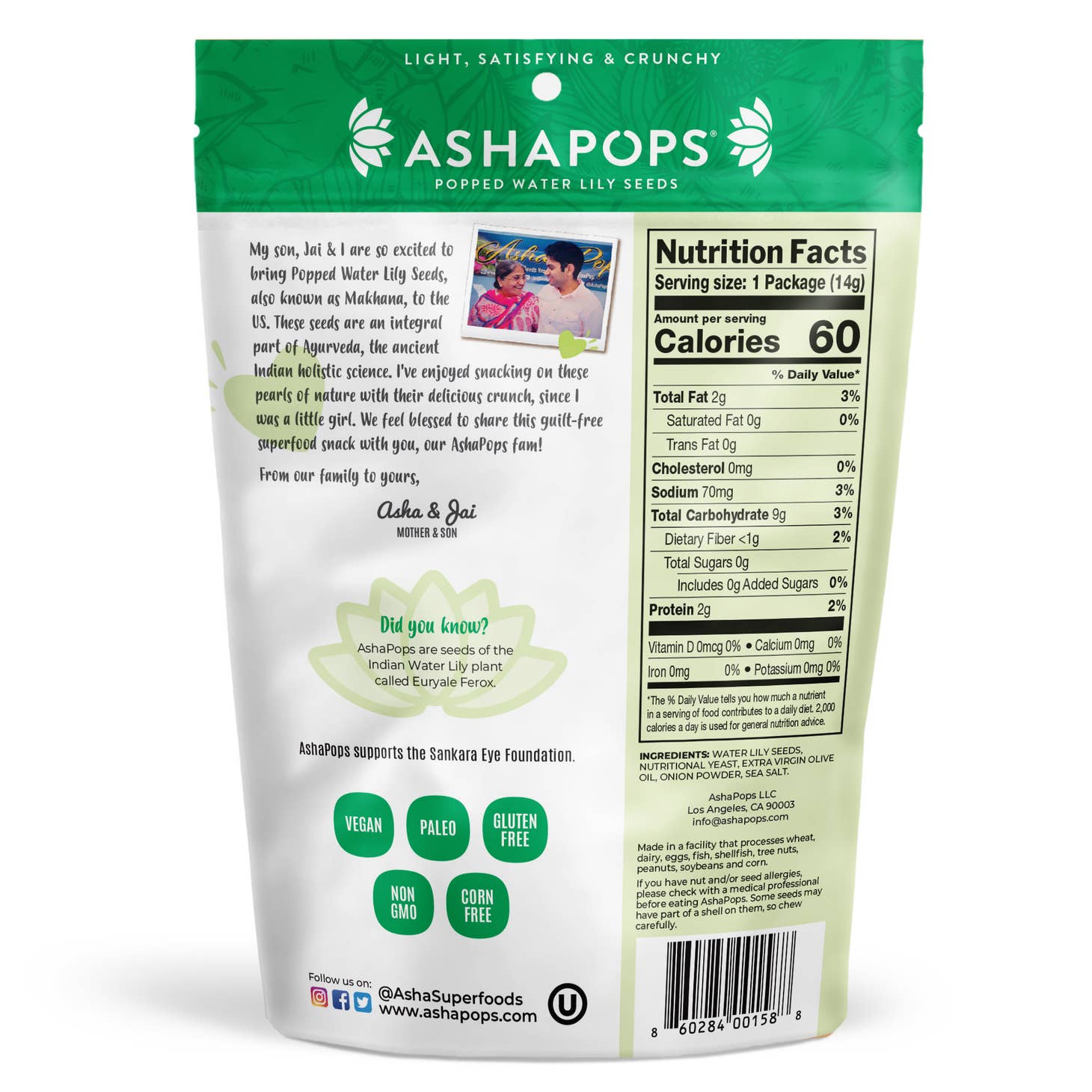 AshaPops Popped Water Lily Seeds- Vegan Cheese -0.5oz