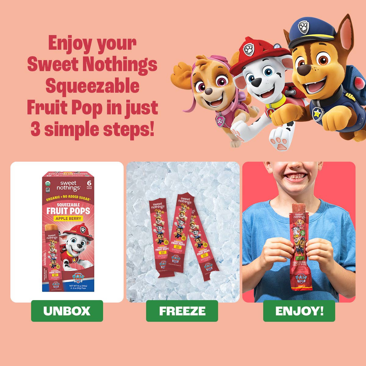Paw Patrol Apple Berry Squeezable Fruit Pops - Freeze At Home (6 count)