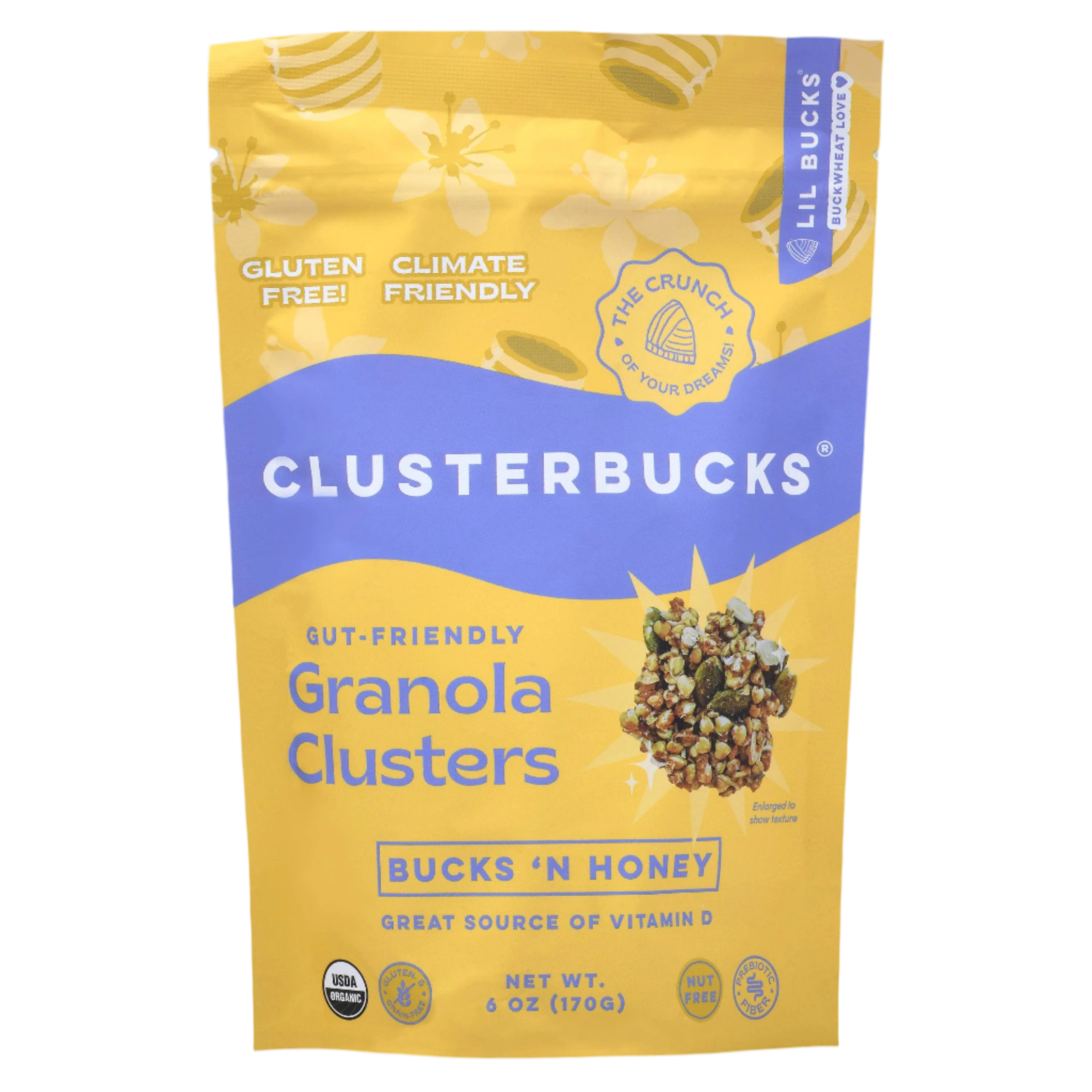 LiL Bucks: Gut Friendly Granola Clusters - Bucks 'n Honey (6oz resealable bag)