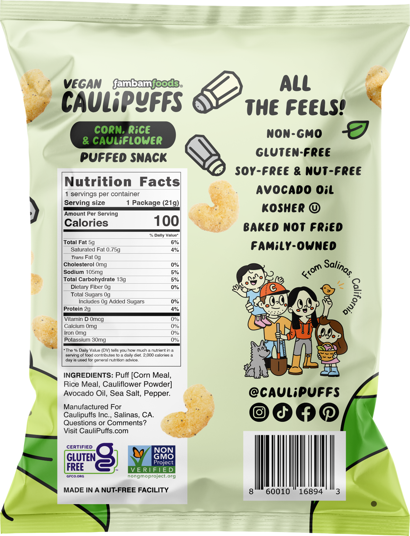 CauliPuffs Vegan Salt & Pepper Snack Bag(.75oz)