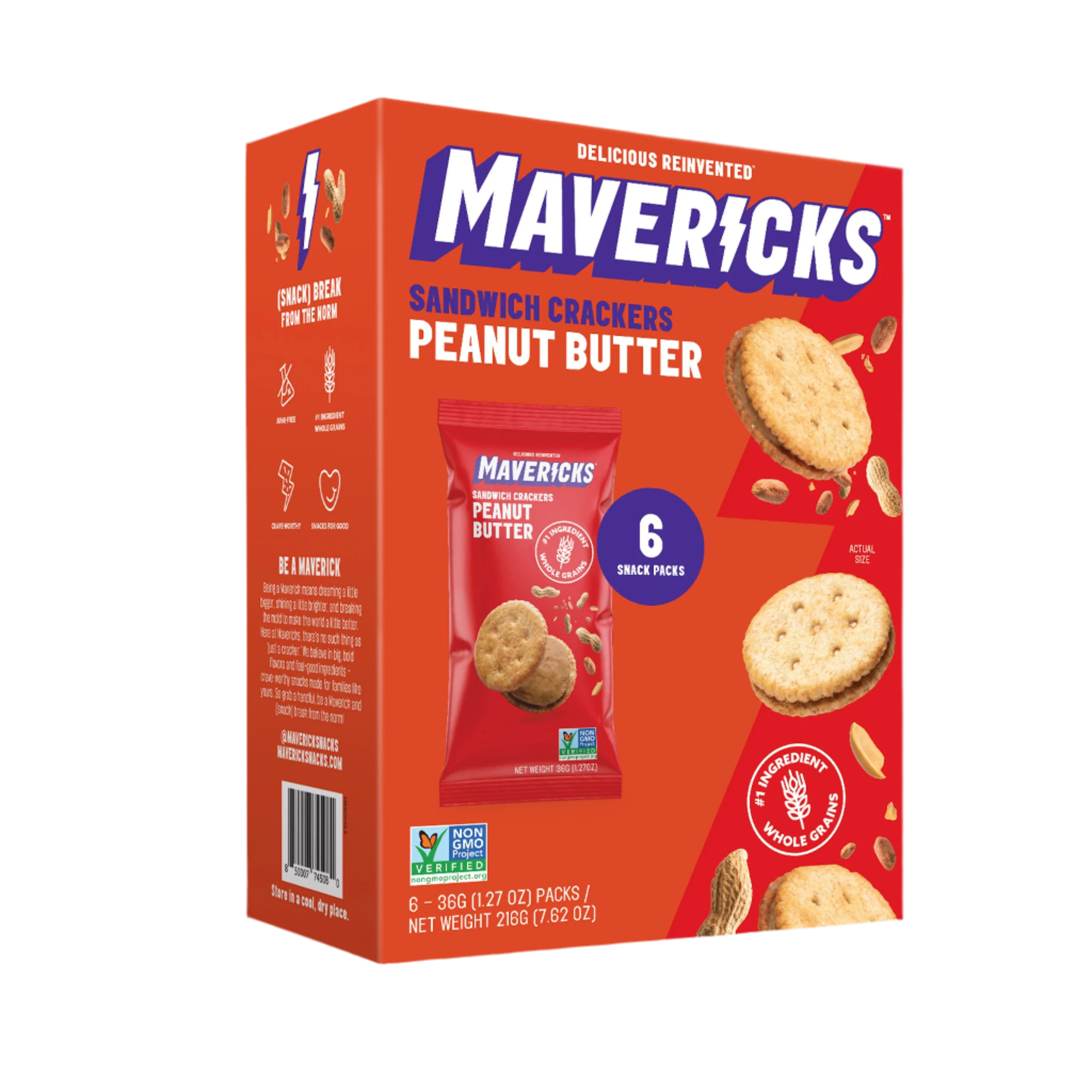 Mavericks Peanut Butter Sandwich Crackers, 6ct Snack Packs