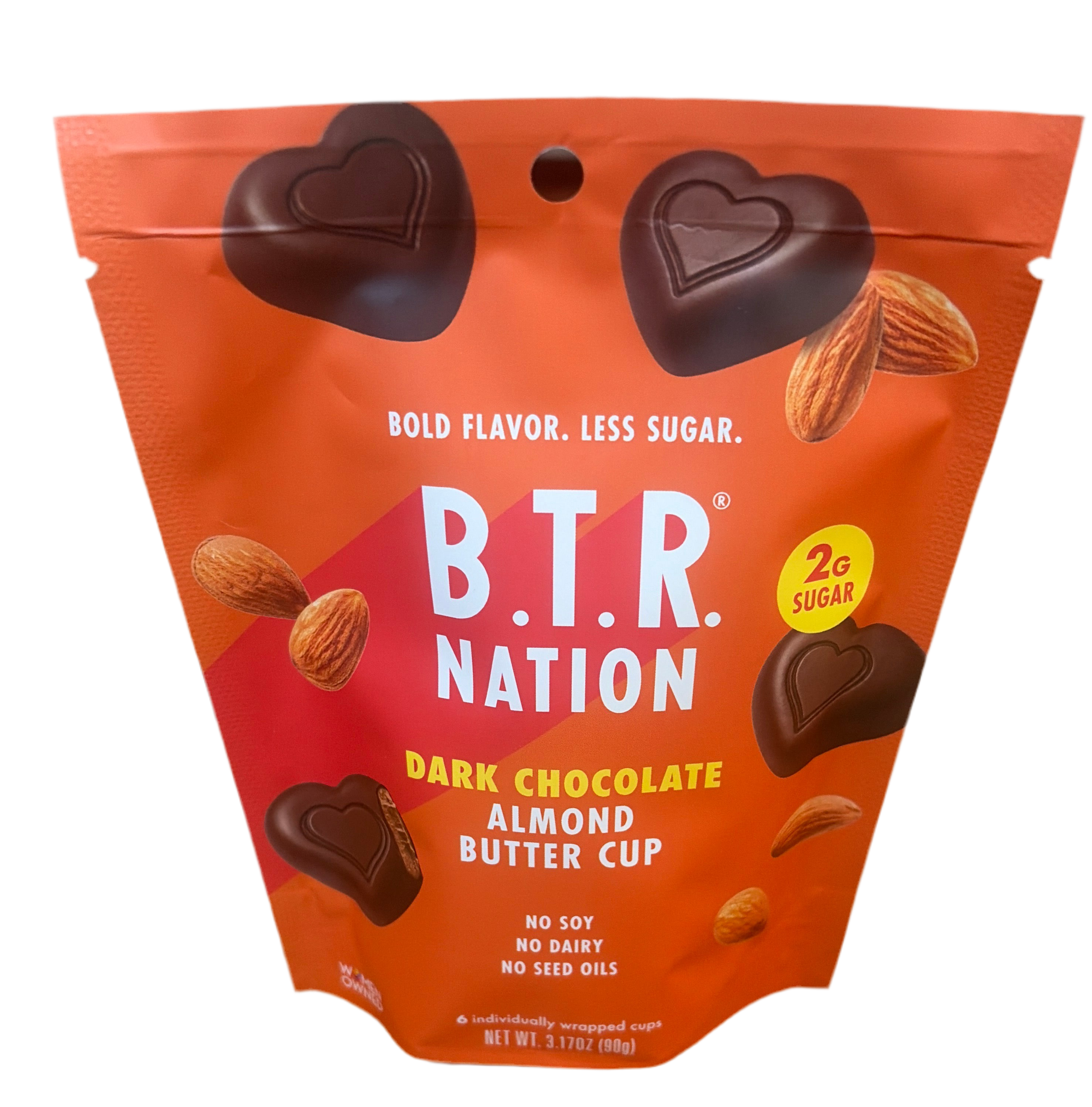 B.T.R. Nation: DARK CHOCOLATE ALMOND BUTTER CUPS (7 cups individually wrapped)