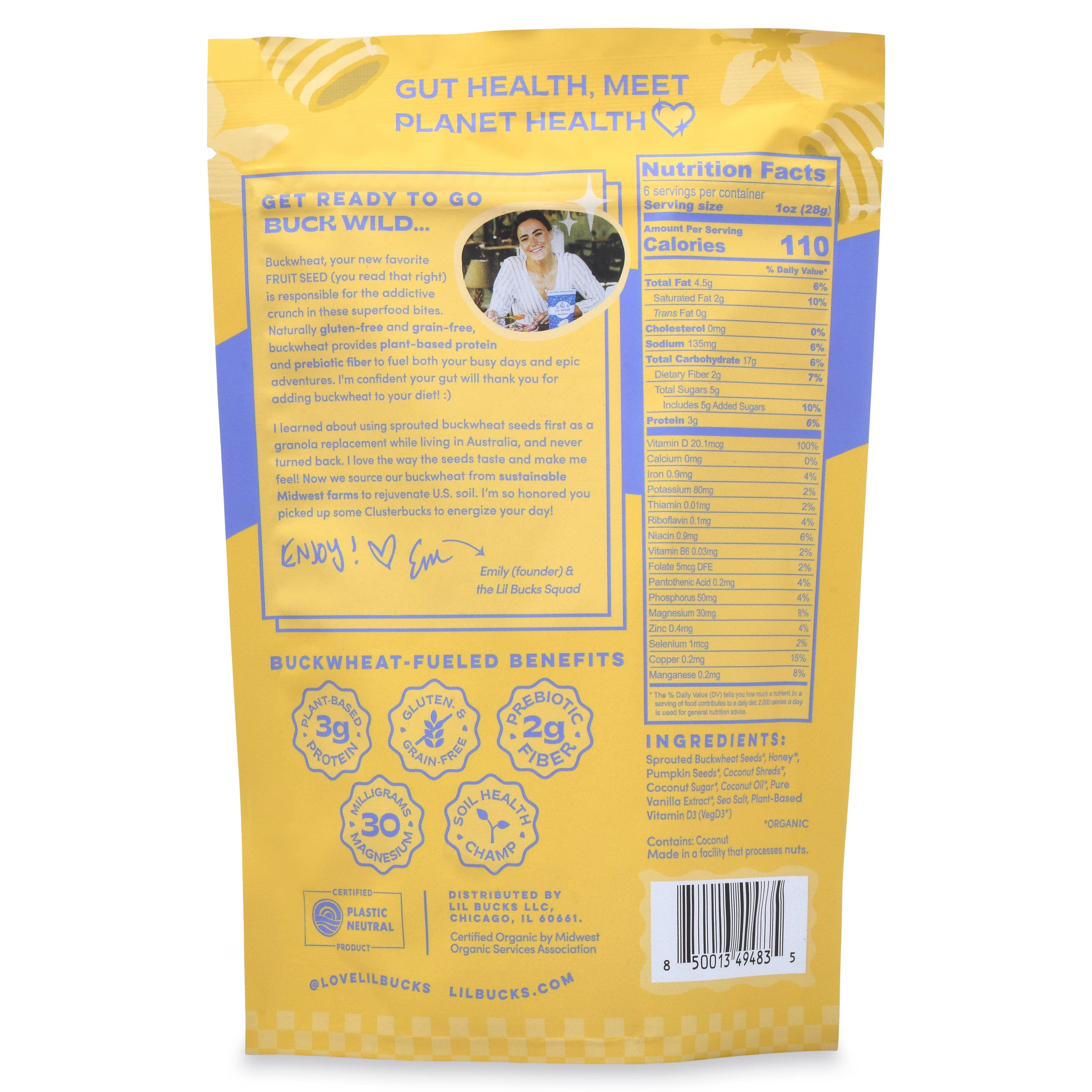 LiL Bucks: Gut Friendly Granola Clusters - Bucks 'n Honey (6oz resealable bag)