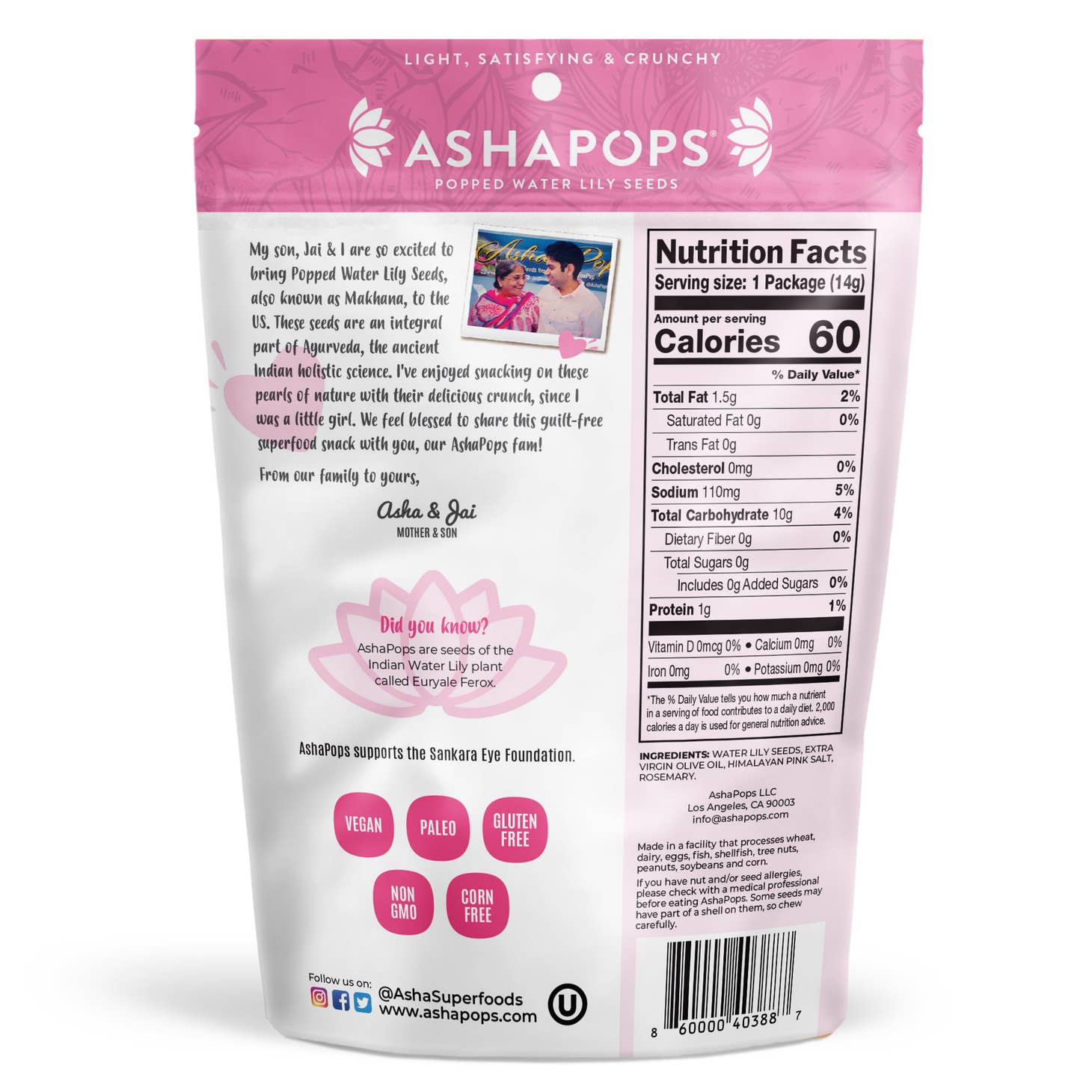 AshaPops Popped Water Lily Seeds - Himalayan Pink Salt 0.5oz