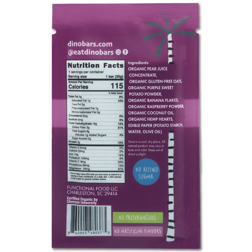 DINO BARS Sweet Potato Raspberry Bar