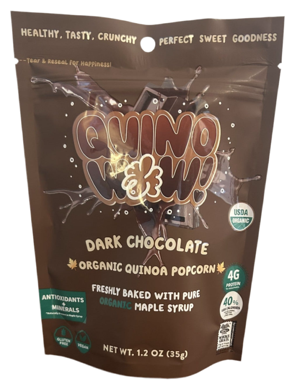 QuinoWow! Organic Quinoa Popcorn - Dark Chocolate (1.2oz Resealable Bag)