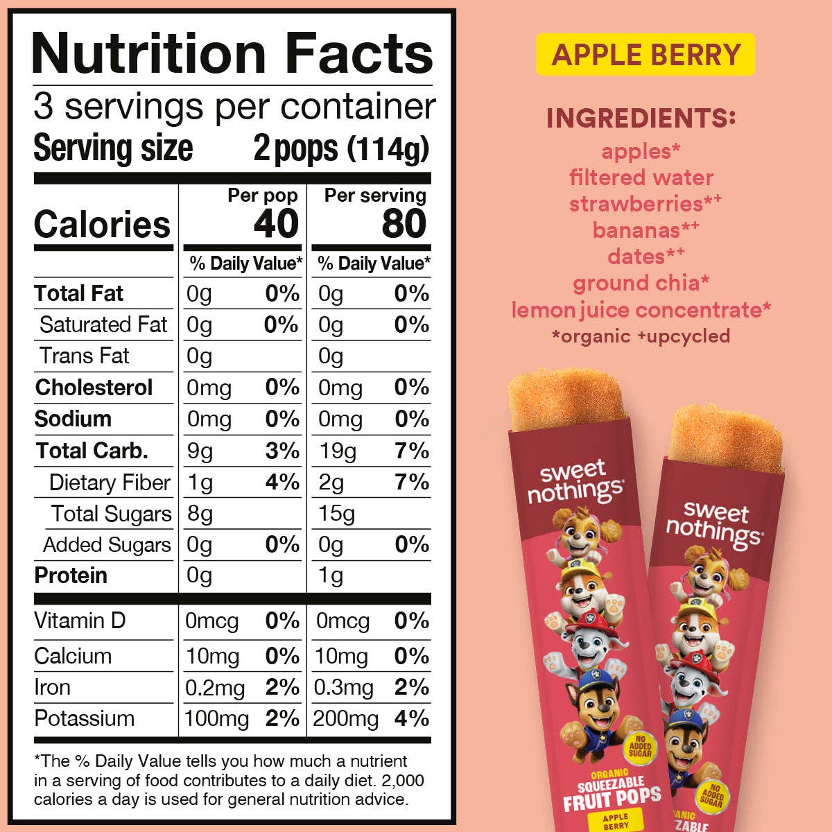 Paw Patrol Apple Berry Squeezable Fruit Pops - Freeze At Home (6 count)
