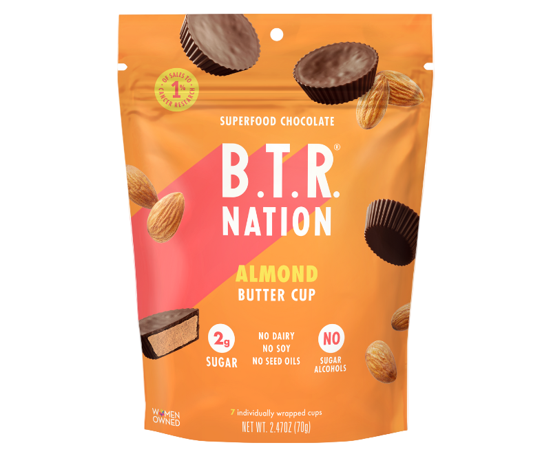 B.T.R. Nation: DARK CHOCOLATE ALMOND BUTTER CUPS (7 cups individually wrapped)