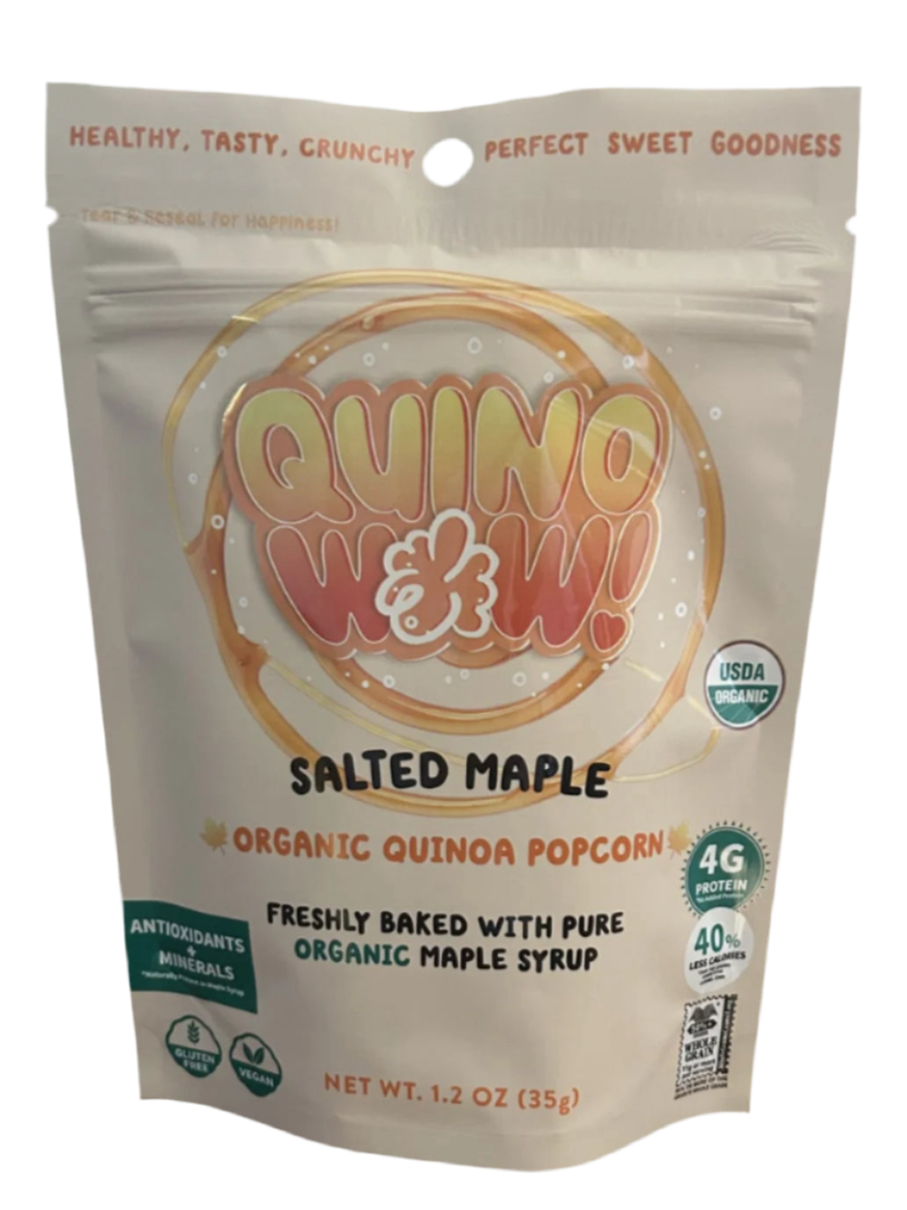 QuinoWow! Organic Quinoa Popcorn - Salted Maple (1.2oz resealable bag)