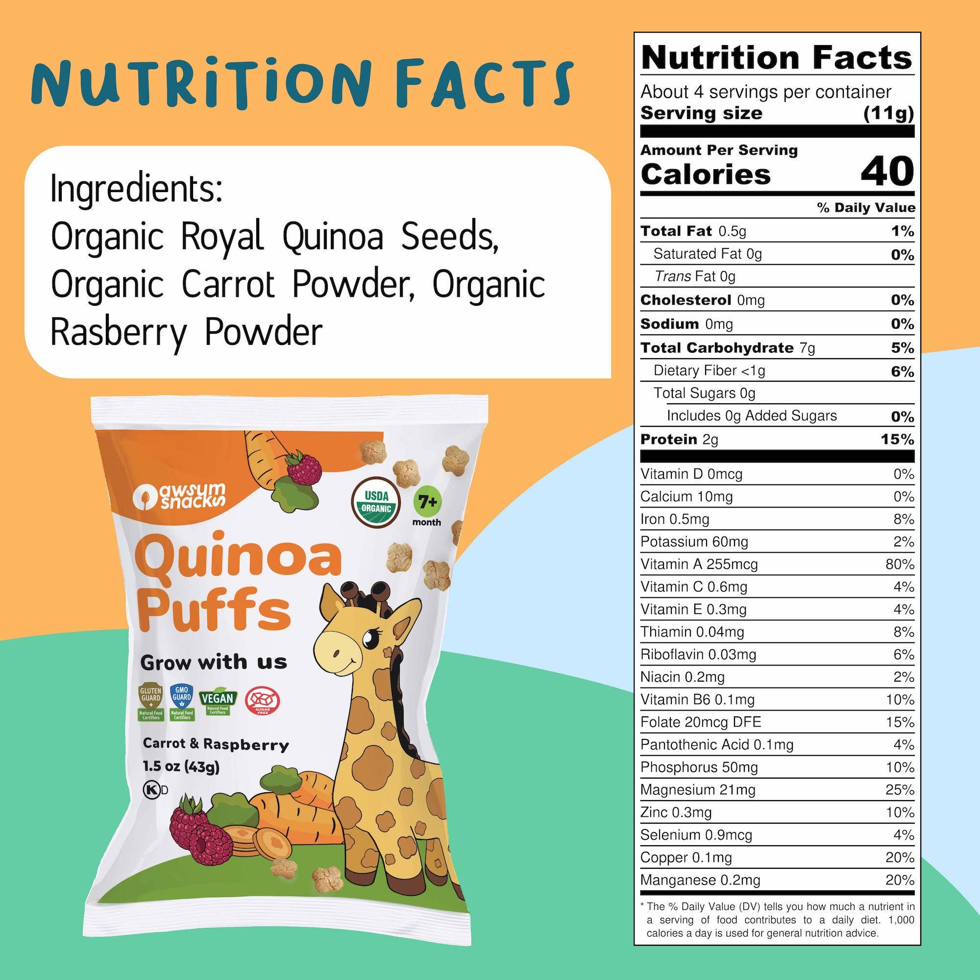 Awsum Snacks Superfood Carrot & Raspberry Baby Puffs (1x count)
