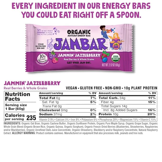 JAMBAR Organic Energy Bar Jammin’ Jazzleberry