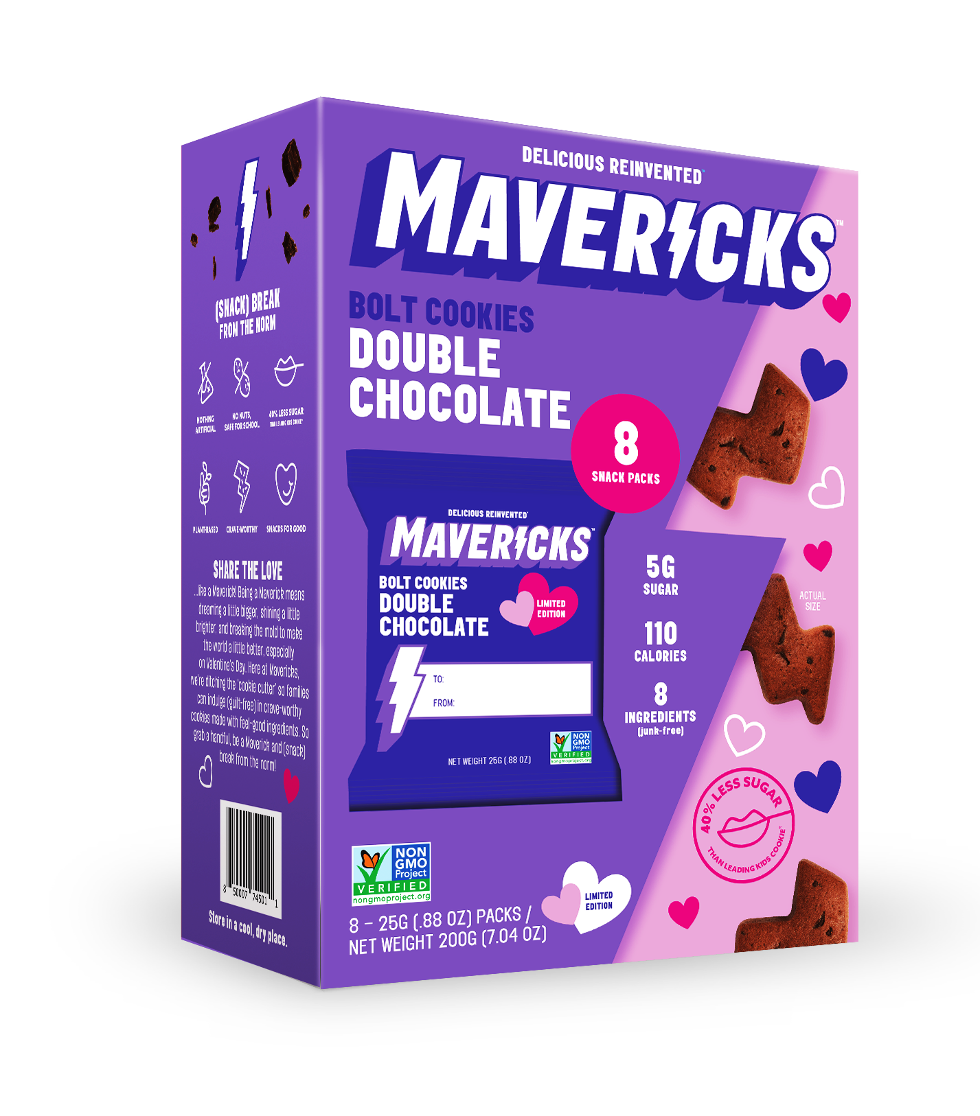 Mavericks Limited Time Only V-Day Double Chocolate Cookies, 8ct Snack Packs (.88oz)