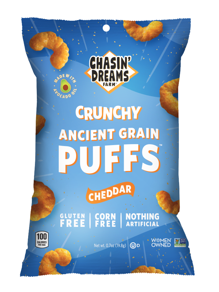 Chasin' Dreams Crunchy Ancient Grain Puffs, Cheddar (0.7oz Snack Size Bag)