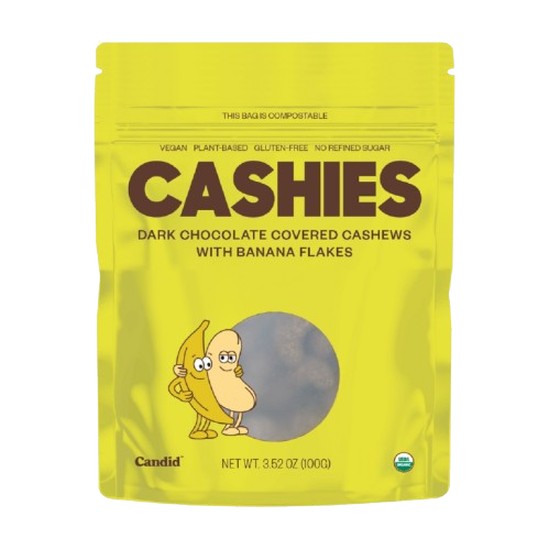 CASHIES: Dark Chocolate Covered Cashews with Banana Flakes