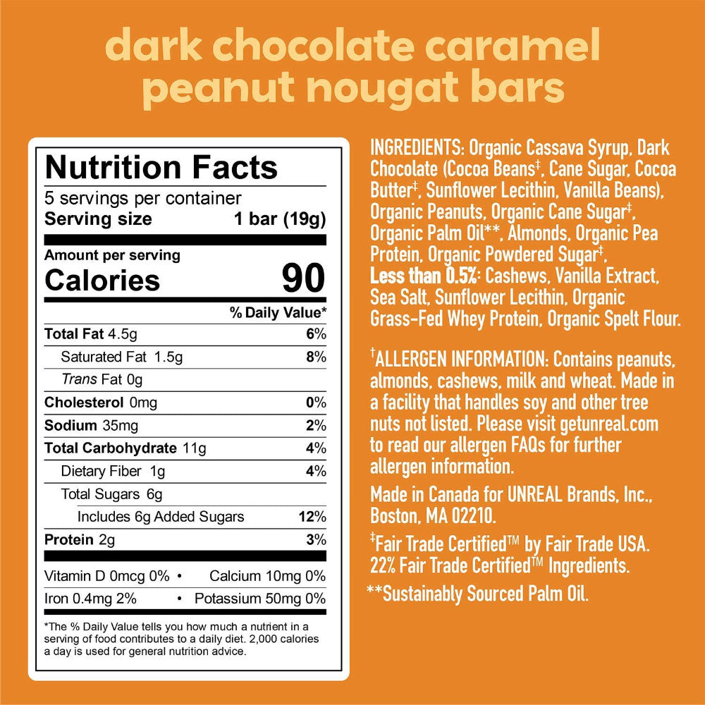 UNREAL Dark Chocolate Caramel Peanut Nougat Bar