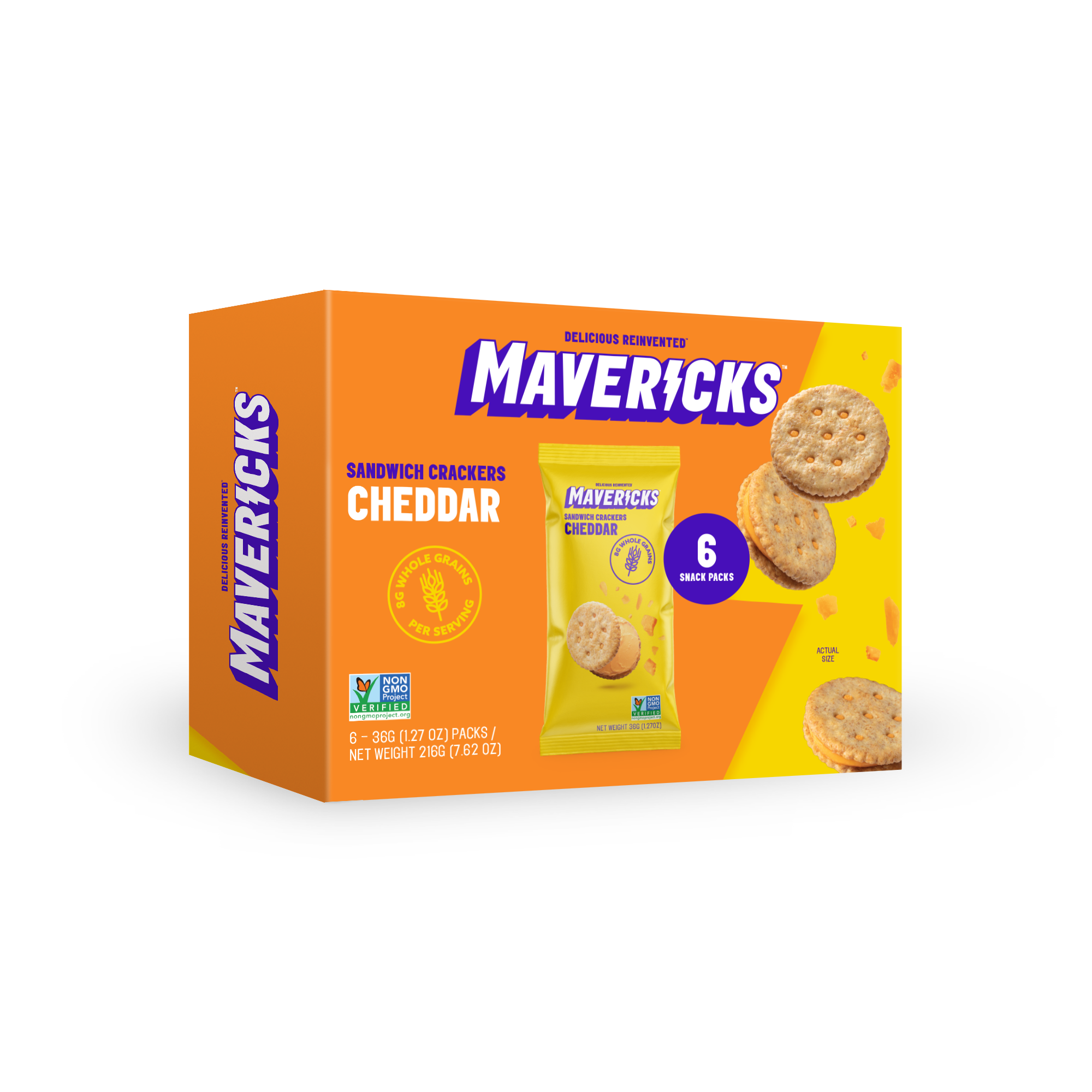 Mavericks Cheddar Sandwich Crackers, 6ct Snack Packs