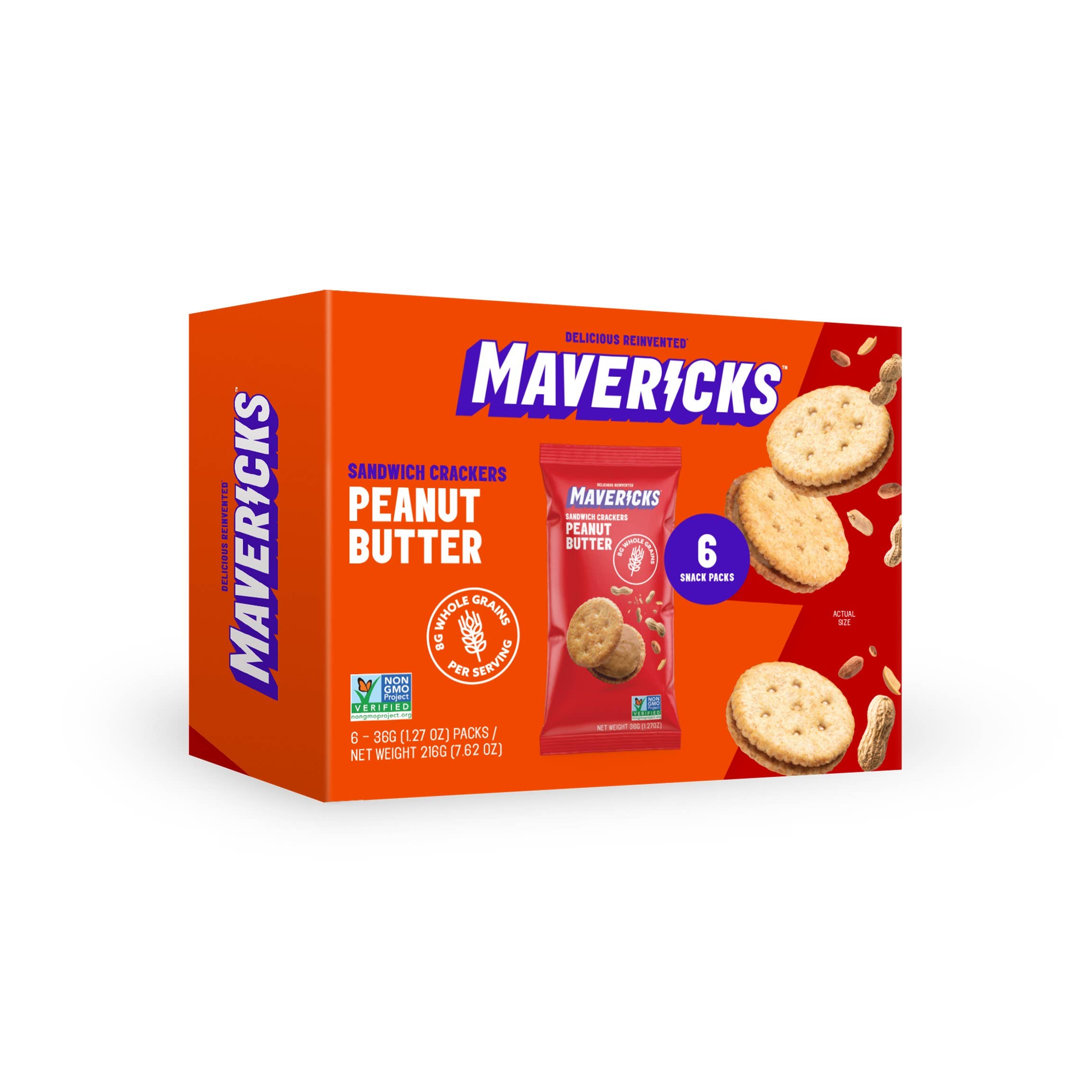 Mavericks Peanut Butter Sandwich Crackers, 6ct Snack Packs