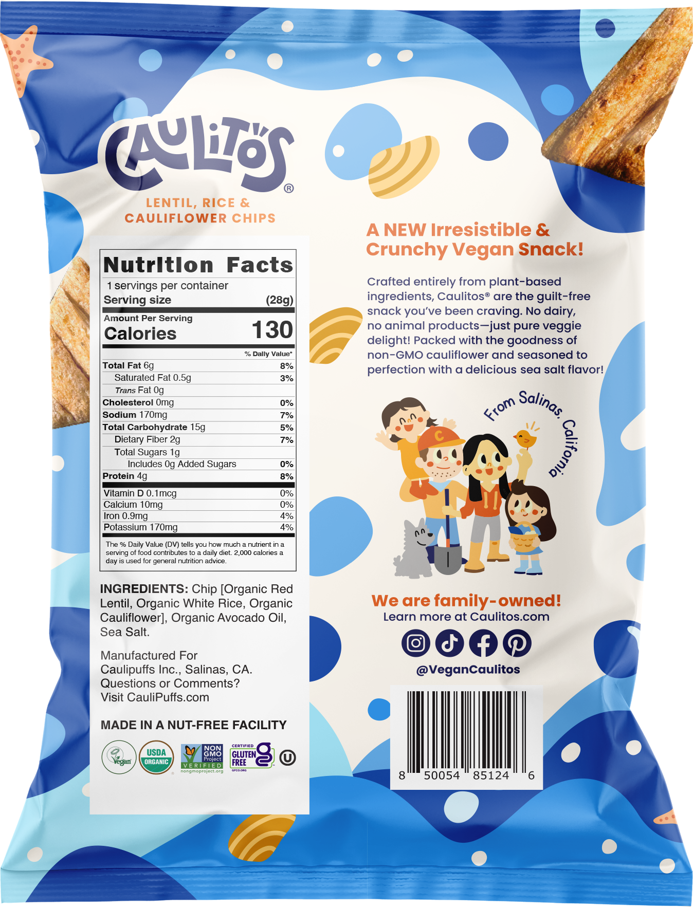 Caulitos: Sea-Salt  (Snack Size Bags 1oz)